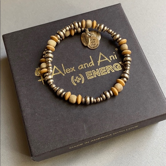 Silver and Wood Beaded Alex and Ani - Picture 1 of 3